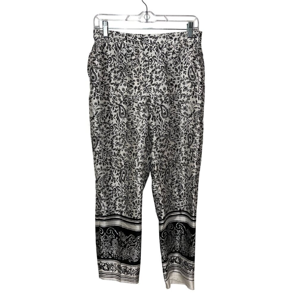 Zara Womens Black & White Floral Paisley Print Pants. Small